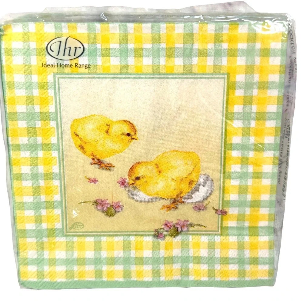 IHR Vtg Easter Cocktail Napkins 3 Ply 3 Packs 60 Ct Total Bunny Chicks Gingham